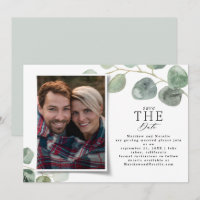 Modern photo elegant eucalyptus save the date