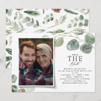 Modern photo elegant eucalyptus save the date