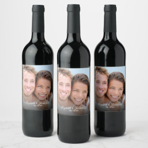 Modern Photo Elegant Hand Lettered Script Wedding Wine Label