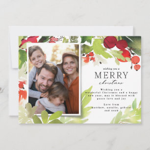 Modern photo elegant red and green Christmas Holiday Card