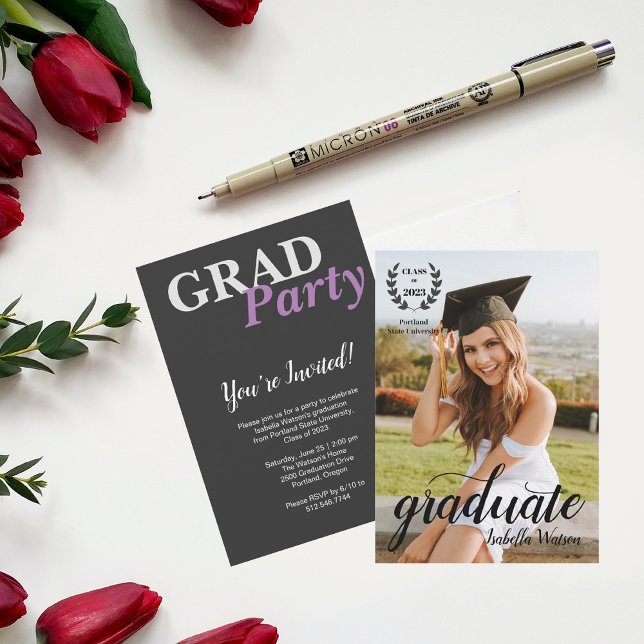 Modern Photo Elegant Script Grad Party Invitation (Creator Uploaded)
