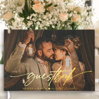 Modern Photo Elegant Script Monogram Wedding Guest Book