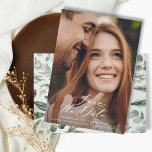 Modern photo elegant script watercolor botanical  save the date<br><div class="desc">Modern minimal foliage botanical greenery script wedding photo save the date card. Hand painted eucalyptus,  minimal foliage and modern rustic rattan wreath give this announcement card a luxurious feel. In classy greens,  browns and greys.</div>