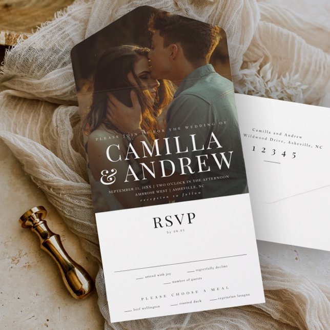 Modern Photo Elegant Stylish RSVP Wedding All In One Invitation (Creator Uploaded)