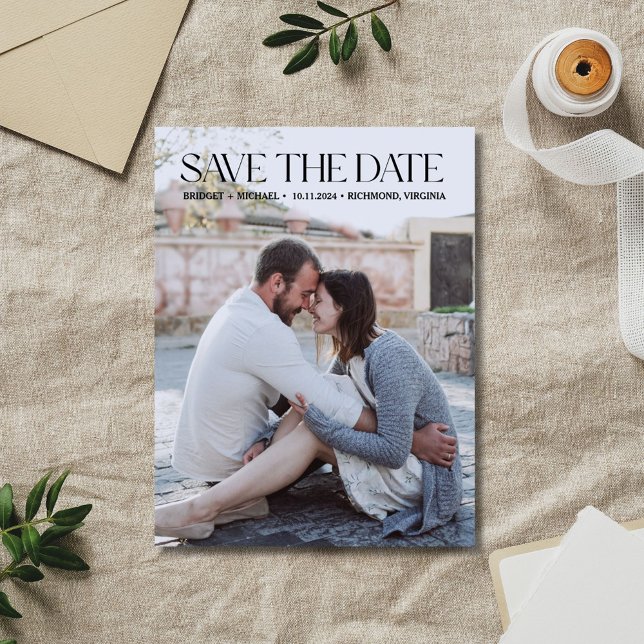 Modern Photo Elegant Wedding Save the Date Announcement Postcard (Photo Elegant Wedding Save the Date - budget wedding stationery  
)