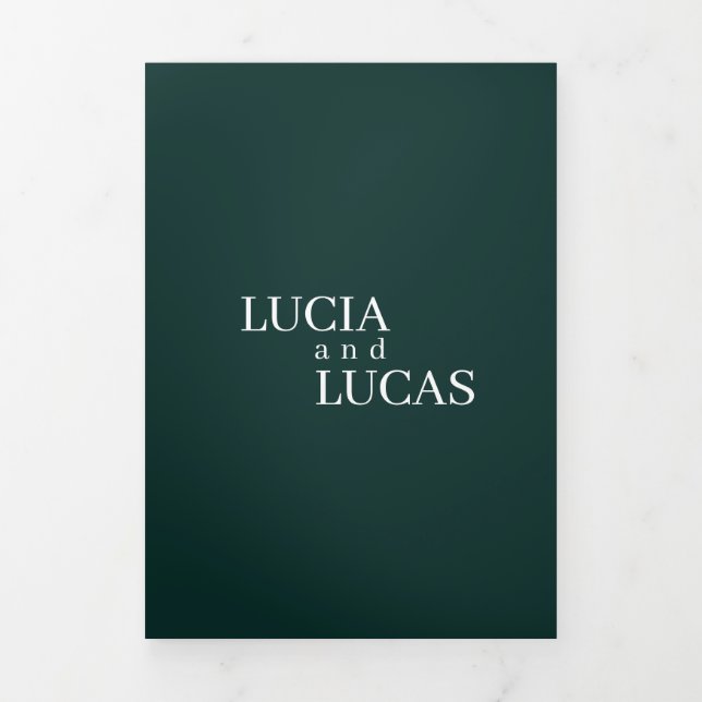 Modern Photo Emerald Green All-in-One Wedding Tri-Fold Programme (Cover)