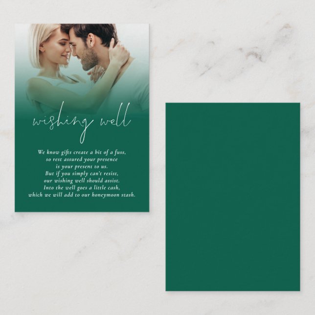 Modern Photo Emerald Green Wedding Wishing Well Enclosure Card (Front/Back)