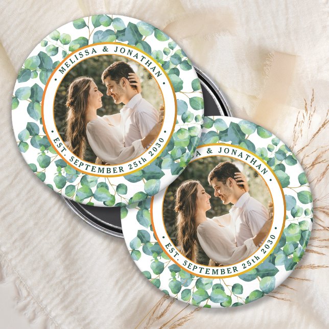 Modern Photo Eucalyptus Greenery Gold Wedding Magnet (Creator Uploaded)
