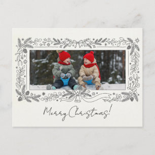 Modern Photo Family Christmas Botanical Border Postcard