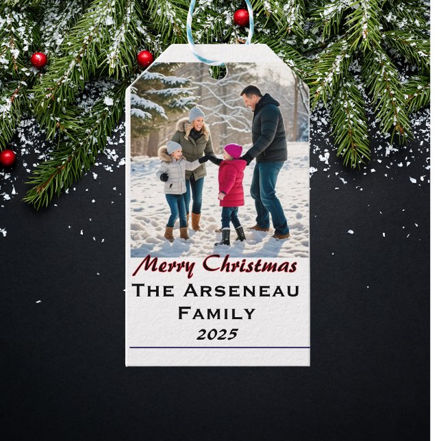 Modern Photo Family Personalise Gift Tags (Elegant yet simple , keepsake holiday gift tag.)