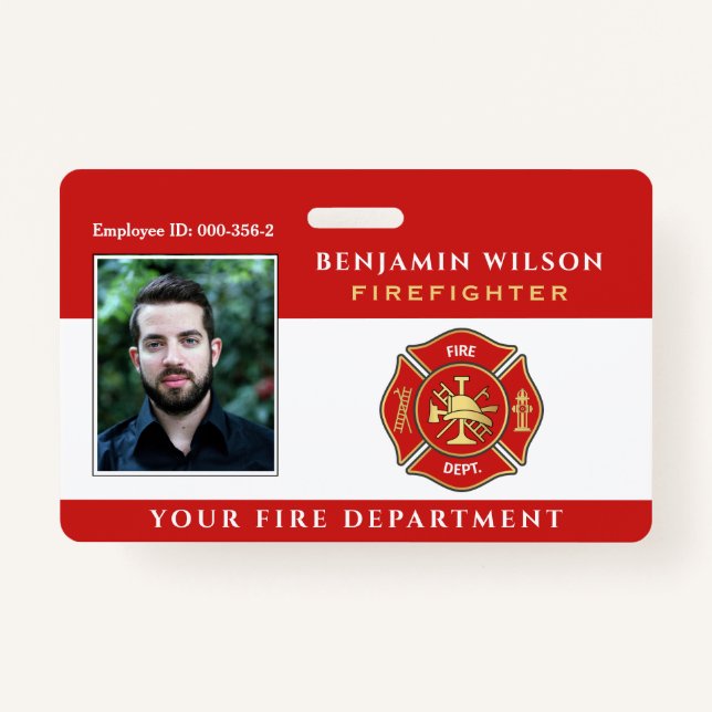 Modern Photo Firefighter ID ID Badge (Front)
