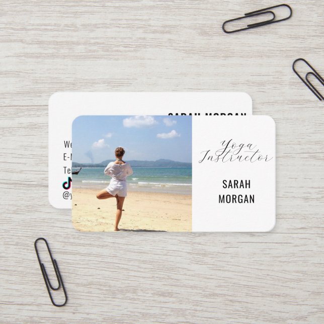 Modern Photo Fitness Yoga Instructor Influencer Business Card (Front/Back In Situ)