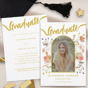 Modern Photo Floral Graduation Announcement Party
