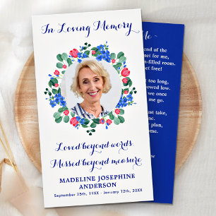 Modern Photo Floral Memorial Prayer Card Funeral