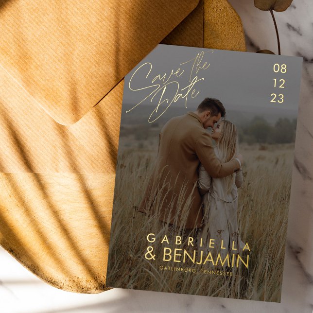 Modern Photo Foil Wedding Save The Date Card (Creator Uploaded)