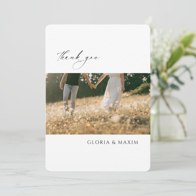 Modern Photo Formal Minimal Elegant Wedding Thank You Card (Standing Front)