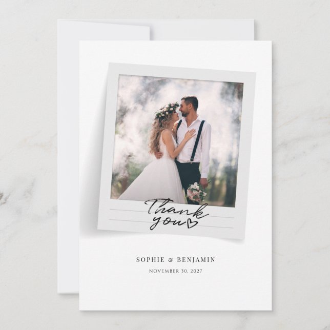 Modern Photo Frame Hand-Lettered Wedding Thank You Card (Front)