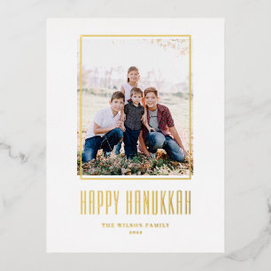 Modern Photo Frame Happy Hanukkah Foil Holiday Postcard
