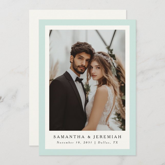 Modern Photo Frame Mint Green Wedding Announcement (Front/Back)