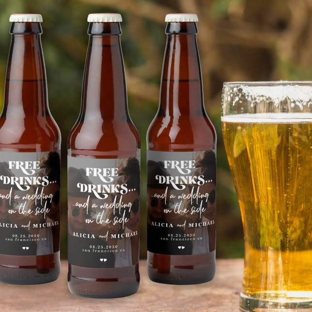 Modern photo free drinks wedding save the date beer bottle label (Creator Uploaded)