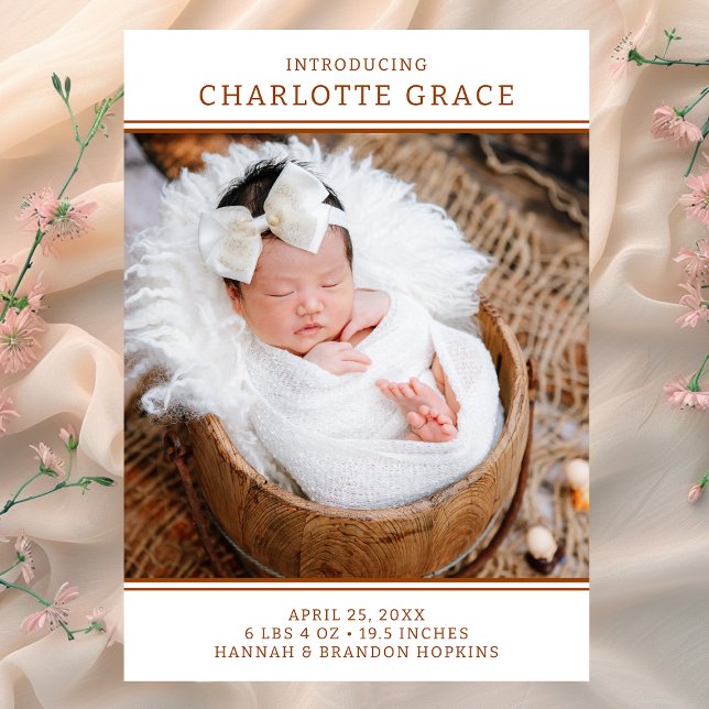Modern Photo Girl Terracotta Birth Announcement (Creator Uploaded)