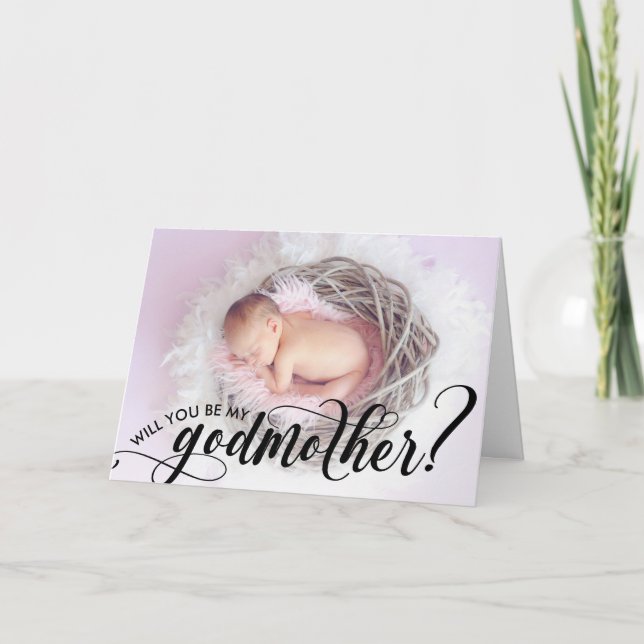 Modern Photo Godmother Proposal Holiday Card (Front)
