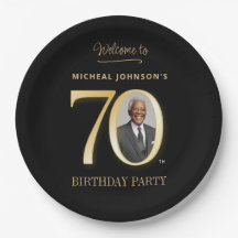 Modern Photo Gold and Black 70th Birthday Party