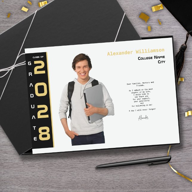 Modern Photo Gold Black Graduation Guest Book (Creator Uploaded)