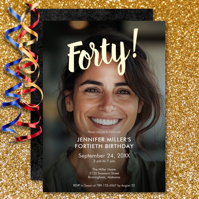 Modern Photo & Gold Foil 40th Birthday (Modern Photo & Gold Foil 40th Birthday Foil Invitation)