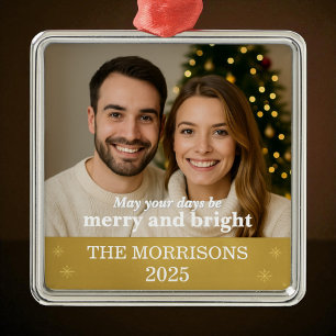 Modern Photo Gold Foil Snowflake Family Metal Ornament