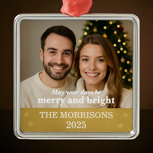 Modern Photo Gold Foil Snowflake Family  Metal Ornament (Creator Uploaded)