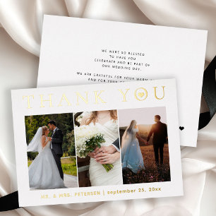 Modern photo gold foil text wedding thank you card