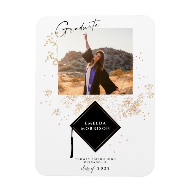 Modern Photo Gold Graduation Party Announcement Ma Magnet (Vertical)