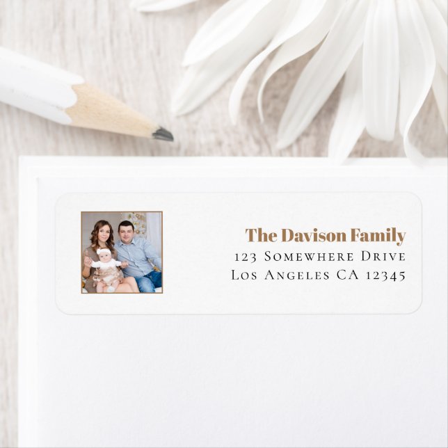 Modern Photo Gold Name Return Address Label (Insitu)