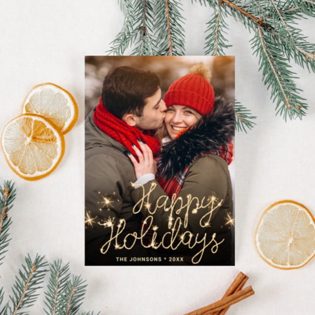 Modern PHOTO Golden Christmas Greeting Holiday Postcard (Creator Uploaded)