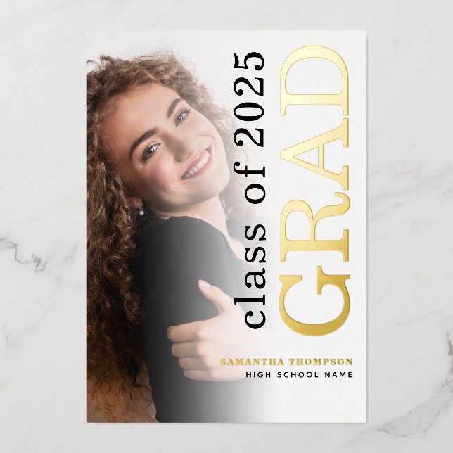 Modern Photo Grad 2025 Gold Real Foil Announcement (Front)