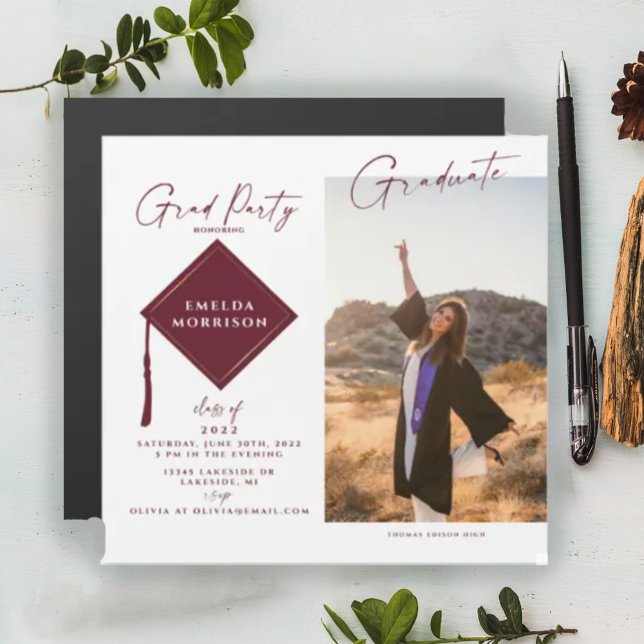Modern Photo Grad Party Magnetic Invitation (Creator Uploaded)