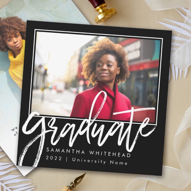 Modern Photo Graduate 2022 Announcement Black (Square Graduate announcement card to celebrate your child and announce the exciting milestone.)