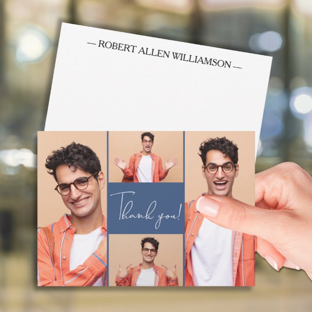 Modern Photo Graduate Thank You Card (Modern 4 photo graduation flat thank you note cards)