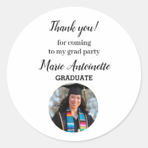Modern Photo Graduate Thank you Party Classic Round Sticker