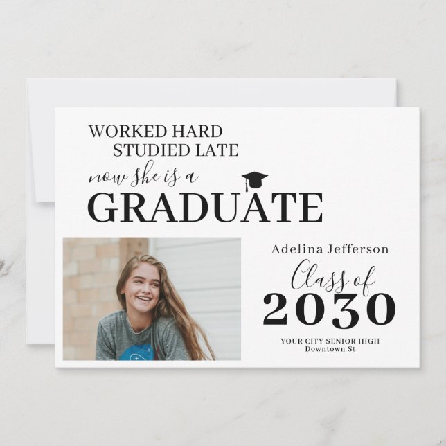 Modern photo graduate typography graduation announcement (Front)