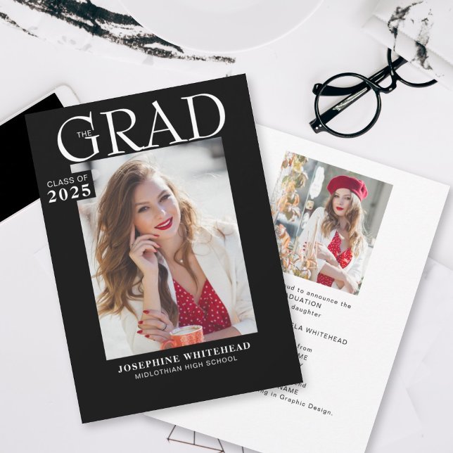 Modern Photo Graduation Announcement Black (Creator Uploaded)