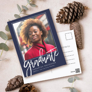 Modern Photo Graduation Announcement Navy 2022 Postcard