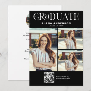 Modern Photo Graduation Announcement QR Code Video