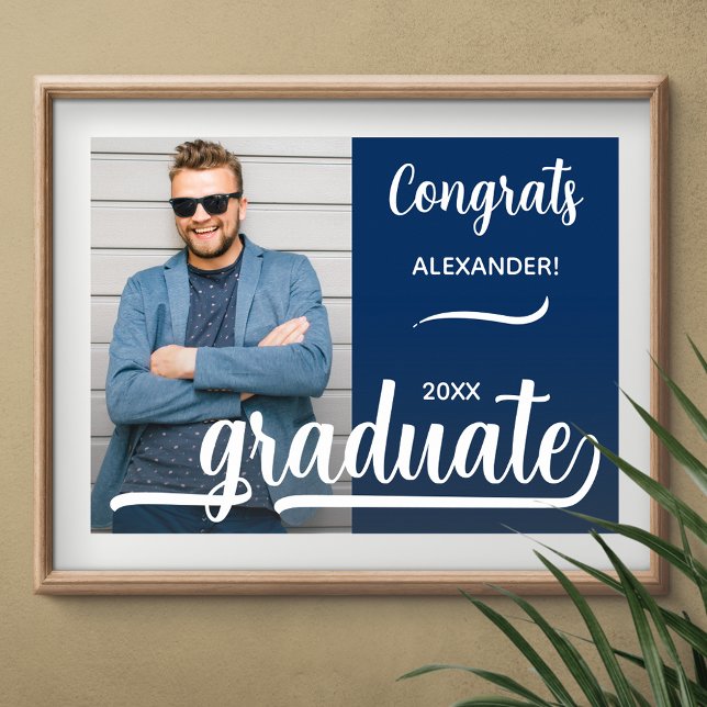 Modern Photo Graduation Blue Poster (Congrats Graduate blue poster with your photo, INSTANT DOWNLOAD and/or PRINTED)