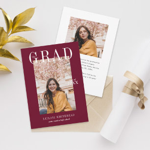 Modern Photo Graduation Burgundy Invitation