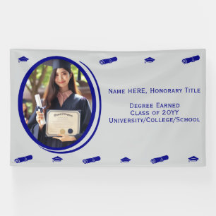Modern Photo Graduation Cap, Diploma Blue Template Banner