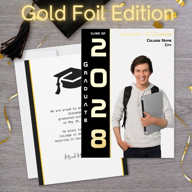 Modern Photo Graduation Gold Foil Announcement (Creator Uploaded)