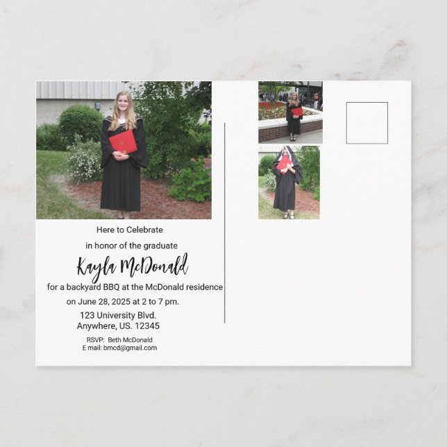 Modern Photo Graduation Invitation BBQ Postcard (Back)