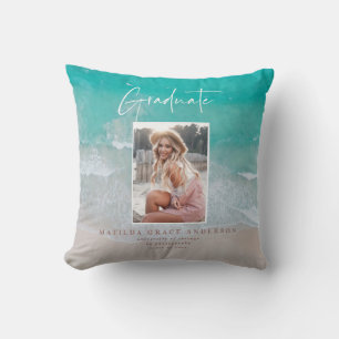 Modern photo graduation ocean beach script cushion